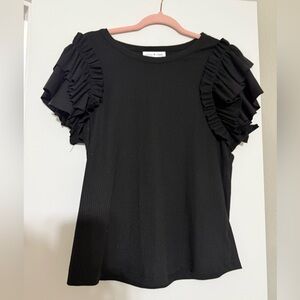 Stem and Vine Black Ruffled Sleeve Top